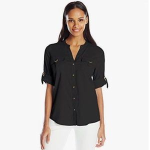 Calvin Klein Women's D-Ring Pocket Blouse - Black